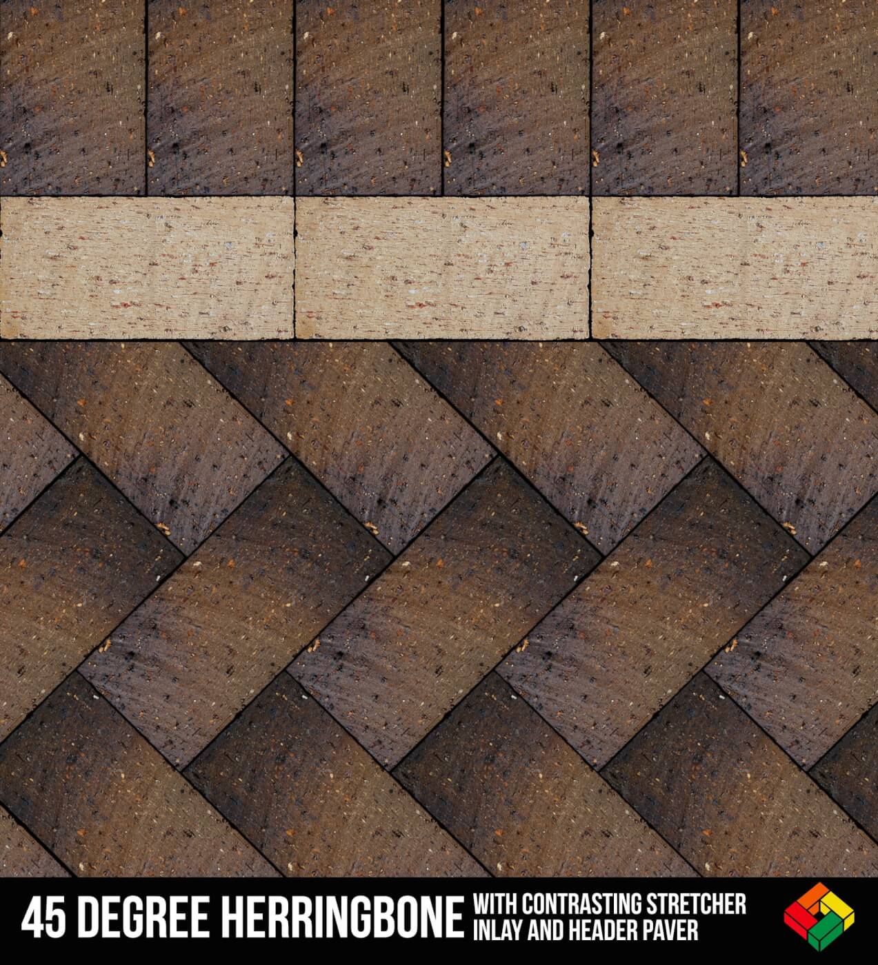 45 Degree Herringbone With Contrasting Stretcher Inlay And Header Paver